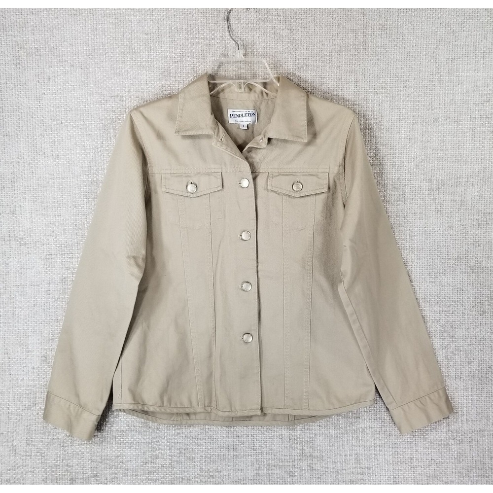 Pendleton Shirt Jacket Women's Small Beige Button Up Midweight Cotton EUC